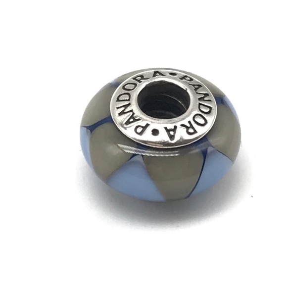 Pandora Blue and Gray Triangle Murano Glass Bead/Charm with Silver Accent - Picture 1 of 4
